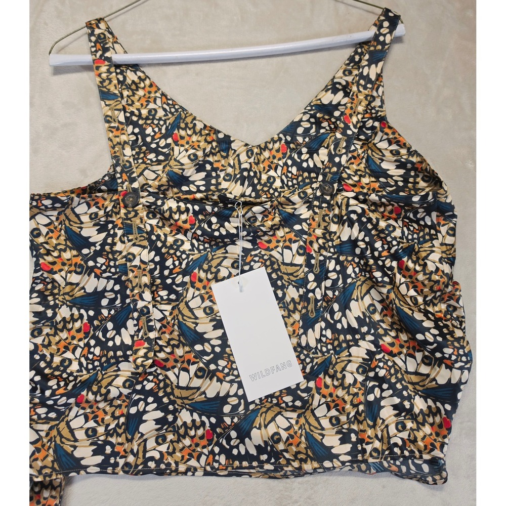 Wildfang Butterfly Wing‎ Print V-Neck Sleeveless Top with Side Tie Large NWT - Picture 9 of 12